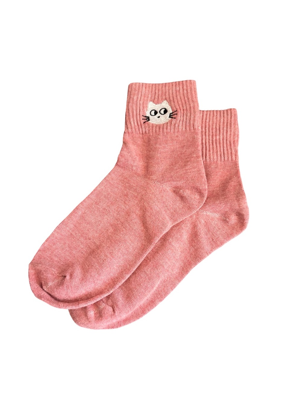 Cat Embroidered Low Crew Socks Dusty Muted Raspberry Pink Women’s One Size Sz OS
